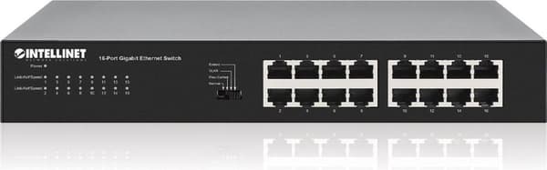 INTELLINET 16-ports Gigabit Ethernet-switch 16 x 10/100/1000 Mbit/s RJ45-porte, grønt Ethernet / IEEE 802.3az Energieffektivt Ethernet, desktopformat, Sort