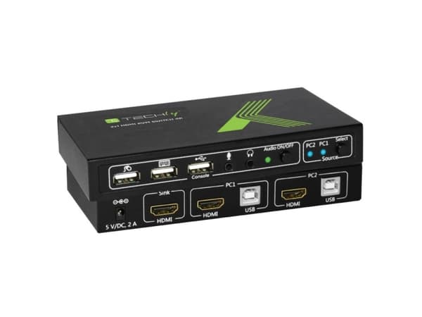 TECHly 2x1 USB HDMI KVM Switch 4Kx2K - Omkopplare för tangentbord/video/mus/ljud - 2 x KVM/ljud - 1 lokal användare - skrivbordsmodell