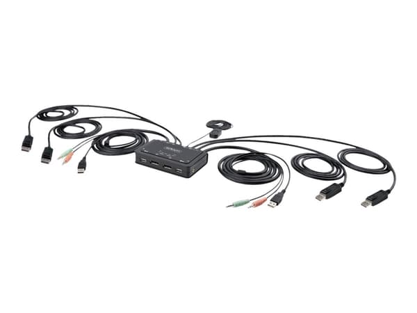 StarTech.com 2-Port Dual-Monitor DisplayPort Cable KVM Switch, 4K 60Hz, Compact KVM with 5ft/1.5m USB-A/DisplayPort/Audio Integrated Cables, Bus Powe Sort