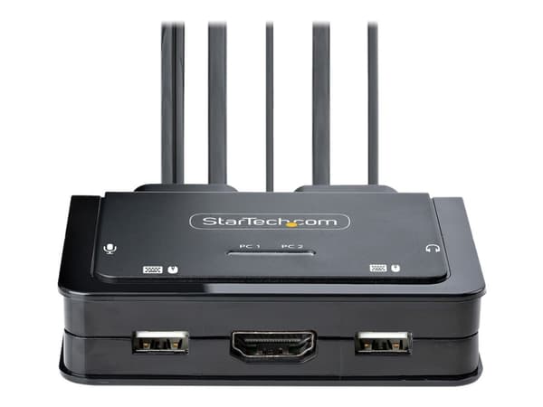 StarTech.com 2-Port Hybrid USB-C HDMI Cable KVM Switch, 4K 60Hz, Compact KVM with 6ft/1.8m USB-A/HDMI/Audio & 4ft/1.2m USB-C Integrated Host Cables,