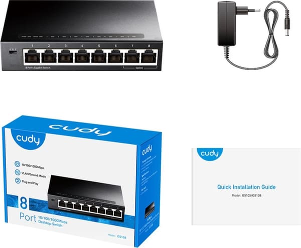 Cudy GS108 - 8 porttia - Metallikytkin - Gigabit ethernet-kytkin