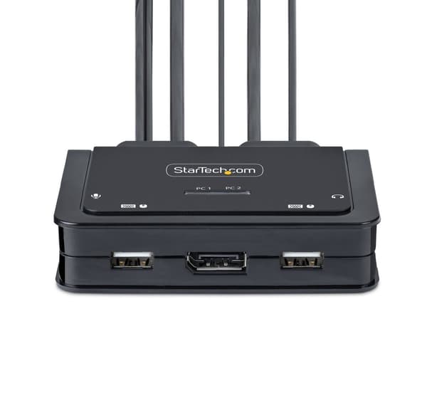 StarTech.com 2-porttinen USB-C-kaapeli KVM-kytkin, 4K 60 Hz DisplayPort-lähtö, kompakti KVM 1,2 m:n USB Type-C/Audio-integroiduilla kaapeleilla, väylä