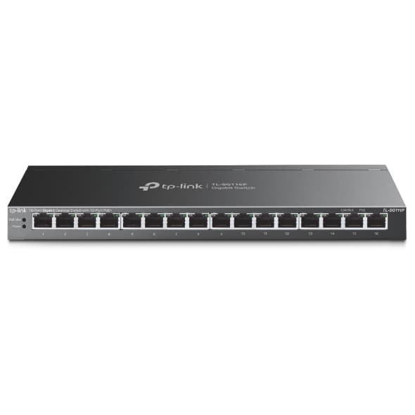 TP-Link TL-SG116P V1 - Kytkin - hallitsematon - 16 x 10/100/1000 (PoE+) - Pöytäkone - PoE+ (120 W) (TL-SG116P) musta