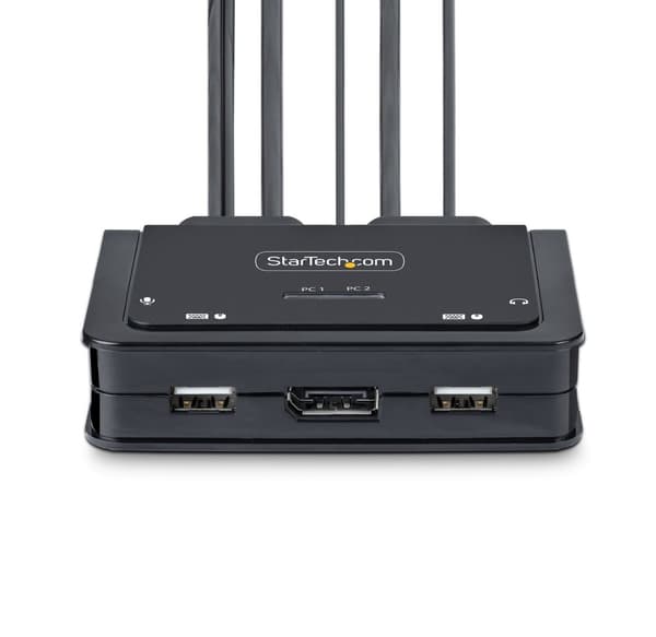StarTech.com 2-Port Hybrid USB-C DisplayPort-kabel KVM-switch, 4K 60Hz, kompakt KVM med 1,8 m USB-A/DisplayPort/Audio og 1,2 m USB-C integrerede værts