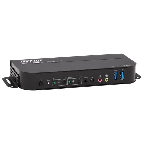 Tripp Lite HDMI KVM, 2-ports 4K 60Hz 4:4:4, HDR, HDCP 2.2-understøttelse, IR-fjernbetjening og USB-kabler - KVM/Audio/USB-switch - 2 x KVM/Audio/USB - Sort