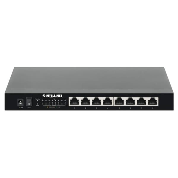 INTELLINET 8-ports 2.5G Ethernet PoE+-switch otte 10/100/1000/2500 Mbps PSE PoE+-porte, 100 W PoE-strømbudget, ikke-administreret, skrivebordsstørrels