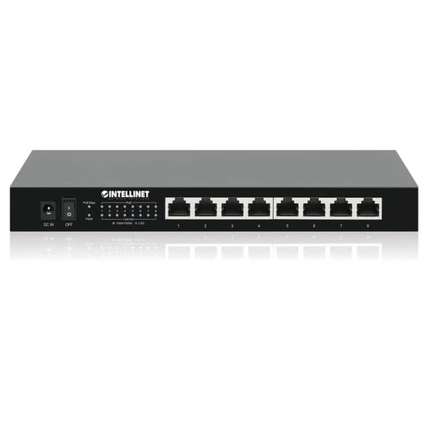 INTELLINET 8-ports 2.5G Ethernet PoE+-switch otte 10/100/1000/2500 Mbps PSE PoE+-porte, 100 W PoE-strømbudget, ikke-administreret, skrivebordsstørrels