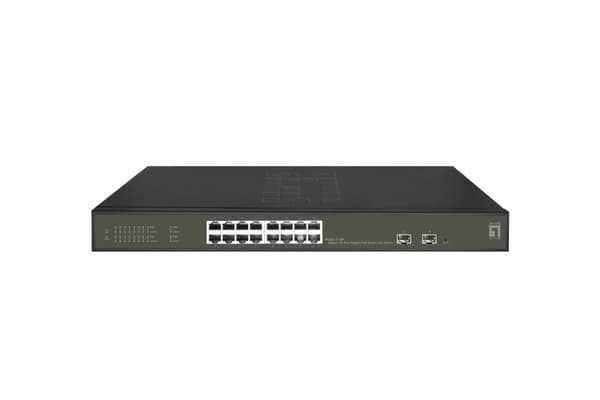 LevelOne Hilbert 18-ports Gigabit PoE Smart Lite Switch - 16 PoE-udgange - 2 x Gigabit SFP - 802.3at/af PoE - 230W PoE-strømbudget (GES-2118P) Sort