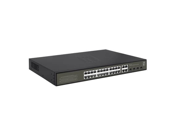 LevelOne Hilbert 28-portars Gigabit PoE Smart Lite Switch - 24 PoE-utgångar - 4 x Gigabit SFP/RJ45 combo - 802.3at/af PoE - 380W PoE effektbudget (GES