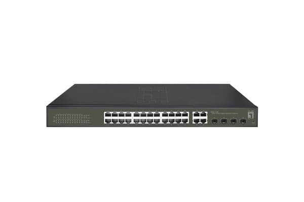 LevelOne Hilbert 28-porttinen Gigabit PoE Smart Lite Switch - 24 PoE-lähtöä - 4 x Gigabit SFP/RJ45 -yhdistelmä - 802.3at/af PoE - 380 W PoE-tehobudjet musta