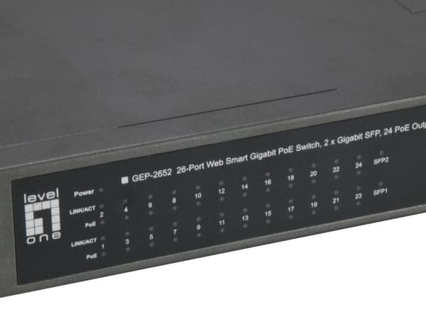 LevelOne GEP-2652 - Switch - Smart - 24 x 10/100/1000 (PoE+) + 2 x Gigabit SFP - rackmontering - PoE+ (370 W) (GEP-2652)