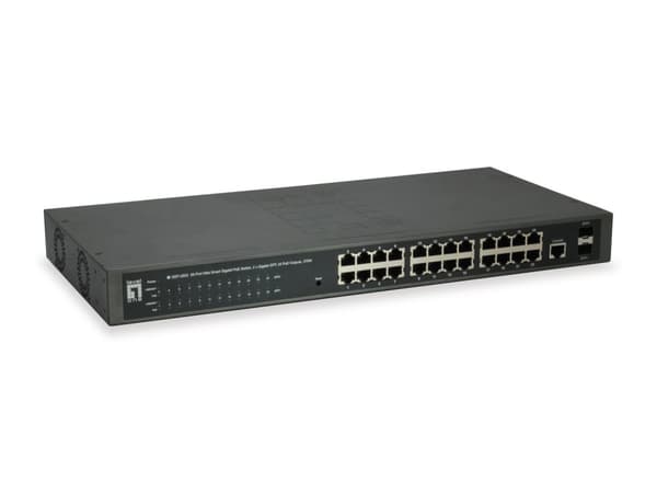 LevelOne GEP-2652 - Switch - Smart - 24 x 10/100/1000 (PoE+) + 2 x Gigabit SFP - rackmontering - PoE+ (370 W) (GEP-2652) Grå