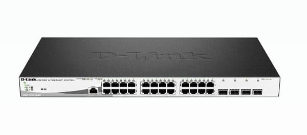 D-Link DGS 1210-28MP - Switch - Smart - 24 x 10/100/1000 (PoE+) + 4 x Combo Gigabit - Desktop, rack-monterbar - PoE+ (370 W) Sort, Grå