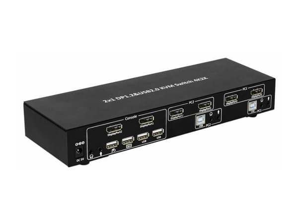 MicroConnect 2x1 DP&USB KVM Switch - Omkopplare för tangentbord/video/mus/ljud/USB - 2 x DisplayPort/ljud/USB - 1 lokal användare - skrivbordsmodell