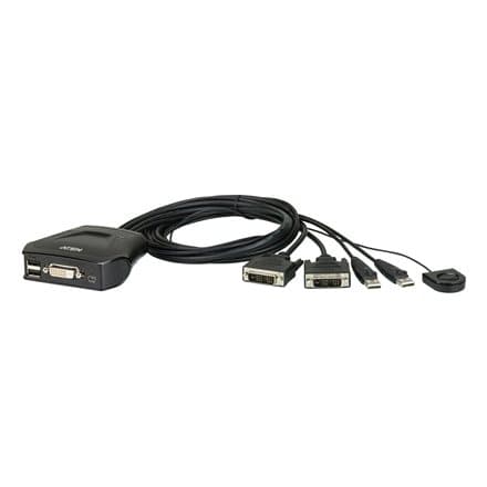 Aten 2-Port USB DVI Cable KVM Switch with Remote Port Selector | Aten | Remote Port Selector | 2-Port USB DVI Cable KVM Switch with Remote Port Select Sort