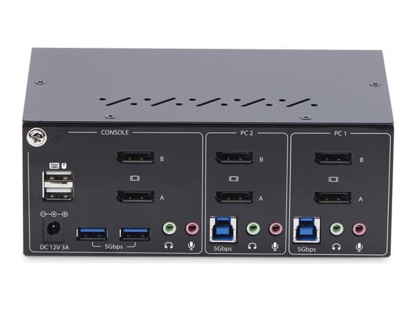 StarTech.com 2-Port Dual-Monitor DisplayPort KVM Switch, 4K 60Hz, 2x USB 5Gbps Hub Ports, 2x USB 2.0 HID Ports, Hotkey and Push-Button Switching, TAA