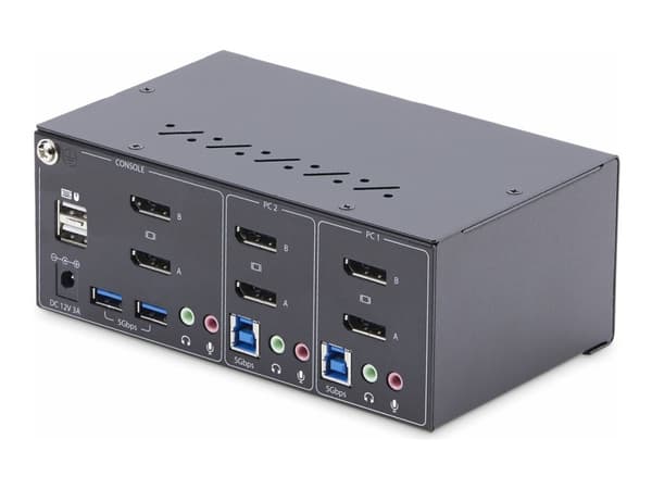 StarTech.com 2-Port Dual-Monitor DisplayPort KVM Switch, 4K 60Hz, 2x USB 5Gbps Hub Ports, 2x USB 2.0 HID Ports, Hotkey and Push-Button Switching, TAA