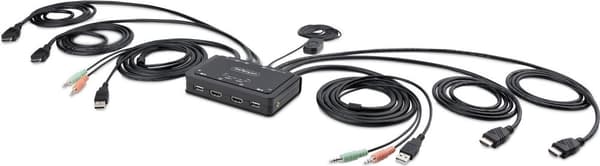 STARTECH.COM 2-Port Dual Monitor HDMI KVM Switch 4K 60Hz KVM med 1,5m integrerede kabler USB-A/HDMI/Audio HDMI KVM Switch (C2-DH46-UA2-CBL-KVM) Sort