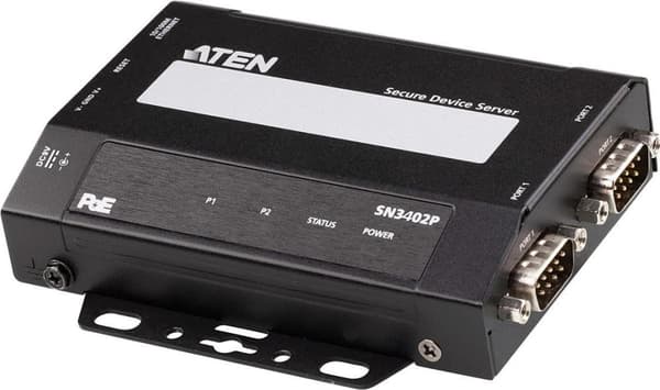 ATEN SN3402P 2-ports RS-232/422/485 sikker enhedsserver med PoE Sort