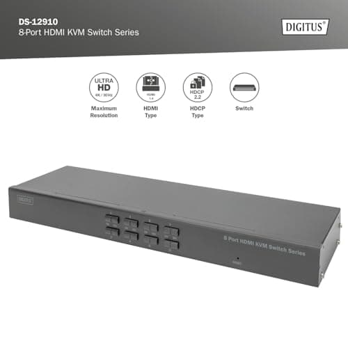 Digitus Desktop 8 Port HDMI KVM Switch Single View - 3840 x 2160 pixlar - 4K Ultra HD - Rackinstallation - Svart (DS-12910)