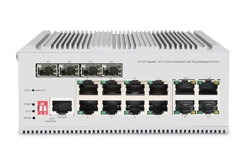 DIGITUS industriel styret 12-ports Gigabit Ethernet netværksswitch - 8X RJ45 + 4X SFP/RJ45 combo - 1 konsolport - L2 managed - 10/100/1000 Mbps - DIN-