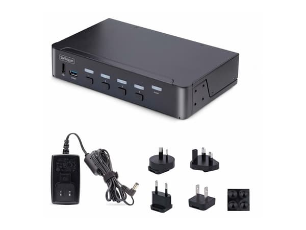 StarTech.com 4-Port DisplayPort KVM Switch, 8K 60Hz / 4K 144Hz, Single Display, DP 1.4, 2x USB 3.0 Ports, 4x USB 2.0 HID Ports, Push-Button & Hotkey musta