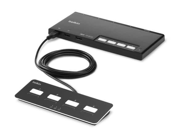 Belkin Modular Secure - KVM-svitsj - 4 x KVM port(s) - 1 lokalbruker - stasjonær - TAA-samsvar Sort