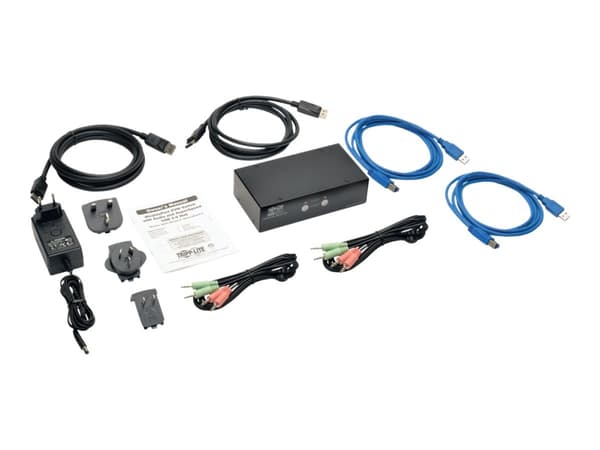 Eaton Tripp Lite series 2-Port DisplayPort KVM Switch w/Audio, Cables and USB 3.0 SuperSpeed Hub - Omkopplare för tangentbord/video/mus/ljud/USB - 2 Svart
