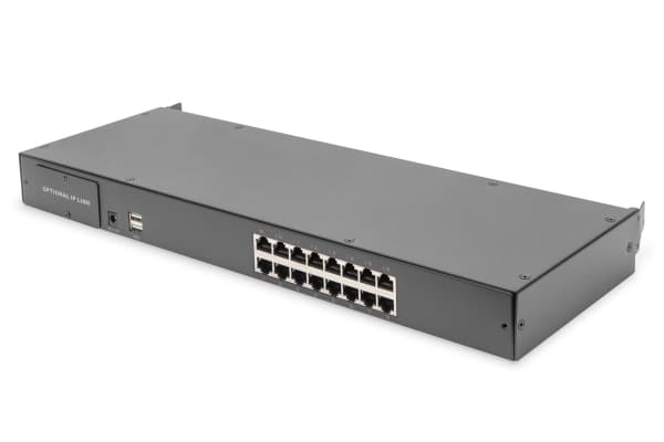 Digitus - KVM-konsoll med KVM-svitsj - 16 porter - US - 19" - kan monteres i rack - 1920 x 1080 Full HD (1080p) @ 60 Hz - 1000:1 - RAL 9005, svart -