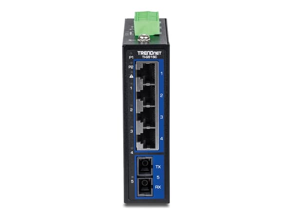 5-Port Hardened Industrial Gigabit DIN-Rail Switch with Multi-Mode SC Port