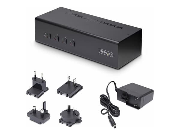 StarTech.com 4-Port Dual-Monitor DisplayPort KVM Switch, 4K 60Hz, 2x USB 5Gbps Hub Ports, 2x USB 2.0 HID Ports, Hotkey and Push-Button Switching, TAA