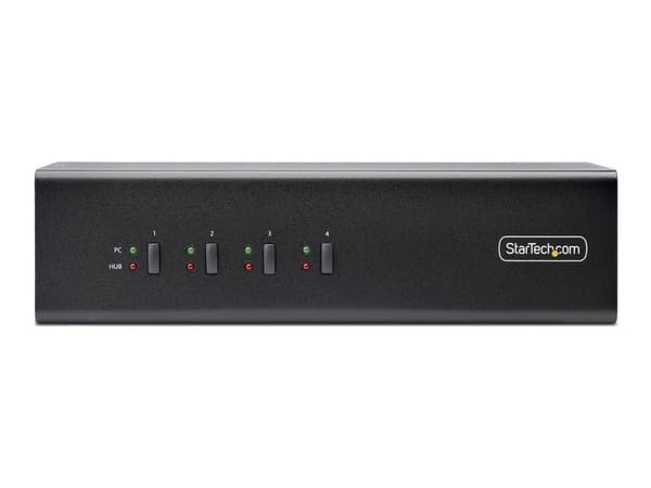 StarTech.com 4-Port Dual-Monitor DisplayPort KVM Switch, 4K 60Hz, 2x USB 5Gbps Hub Ports, 2x USB 2.0 HID Ports, Hotkey and Push-Button Switching, TAA