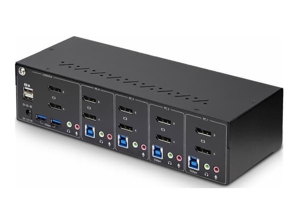 StarTech.com 4-Port Dual-Monitor DisplayPort KVM Switch, 4K 60Hz, 2x USB 5Gbps Hub Ports, 2x USB 2.0 HID Ports, Hotkey and Push-Button Switching, TAA