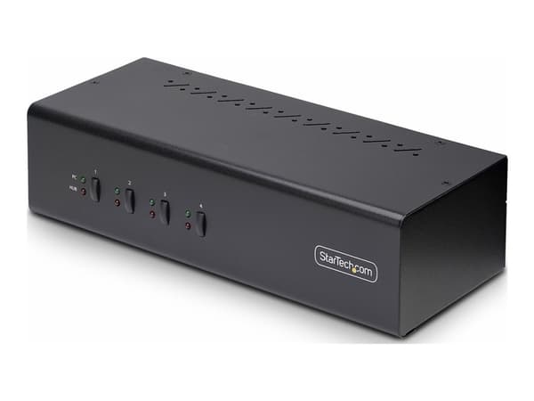 StarTech.com 4-Port Dual-Monitor DisplayPort KVM Switch, 4K 60Hz, 2x USB 5Gbps Hub Ports, 2x USB 2.0 HID Ports, Hotkey and Push-Button Switching, TAA Svart