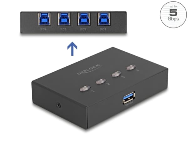 Delock USB 5 Gbps -kytkin 4 PC:lle 1 laitteelle
