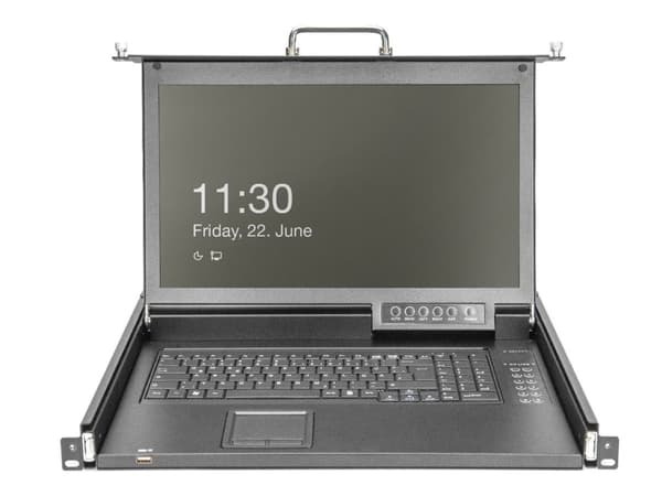 Digitus - KVM-konsoll med KVM-svitsj - 16 porter - US - 17" - kan monteres i rack - 1920 x 1080 Full HD (1080p) @ 60 Hz - 1000:1 - RAL 9005, svart