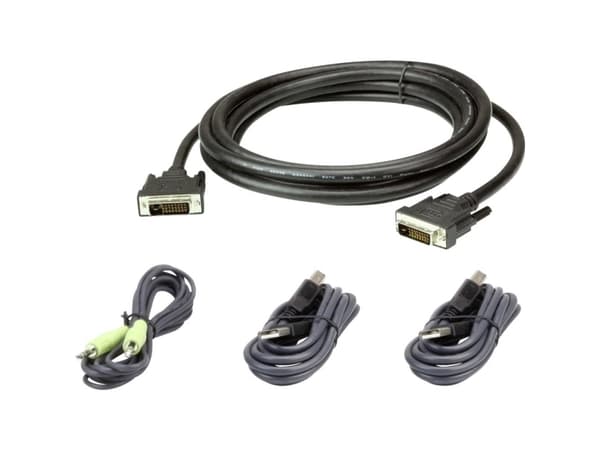 ATEN 3 m USB DVI-D Dual Link Secure KVM Cable Kit, 3 m, DVI-D, Svart, USB Type A, 3.5 mm, DVI-D, USB Type B, 3.5 mm, DVI-D, Hankoppling