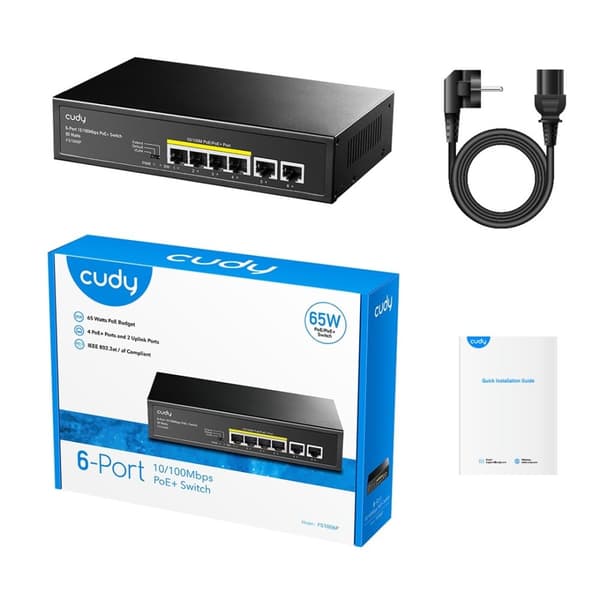 Cudy FS1006P nätverksswitch Fast Ethernet (10/100) Power over Ethernet (PoE) Svart