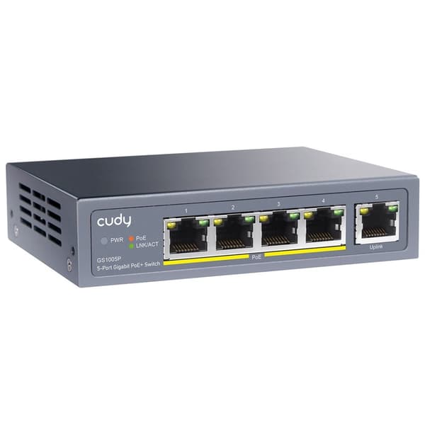 Cudy GS1005P -verkkokytkin Gigabit Ethernet (10/100/1000) Power over Ethernet (PoE) Harmaa
