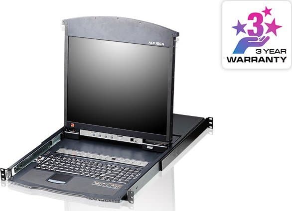 Aten Switch ATEN KL1516AN KVM Switch, 48 cm TFT, VGA, PS/2-USB over Kat 5, 16 porter, tysk tastaturoppsett Sort