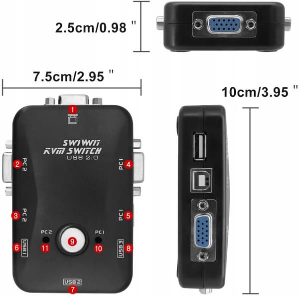 KVM Switch VGA 2x1 Switch 3xUSB HUB BOX