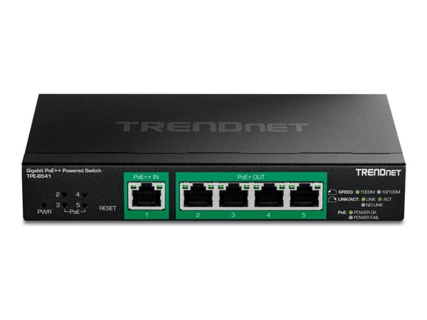 TRENDnet TPE-B541 - Version v1.0R - switch - powered, with PoE passthrough - smart - 5 x Gigabit Ethernet - väggmonterbar - PoE++ (60 W) - TAA-kompat