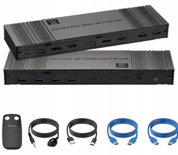 KVM-kytkin HDMI DP 2x2 KONSOLIKYTKIN NÄYTTÖPORTTI 2 näyttöä 4xUSB 3.0