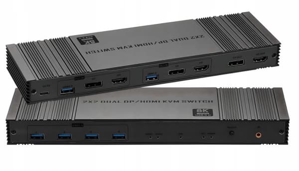KVM-kytkin HDMI DP 2x2 KONSOLIKYTKIN NÄYTTÖPORTTI 2 näyttöä 4xUSB 3.0