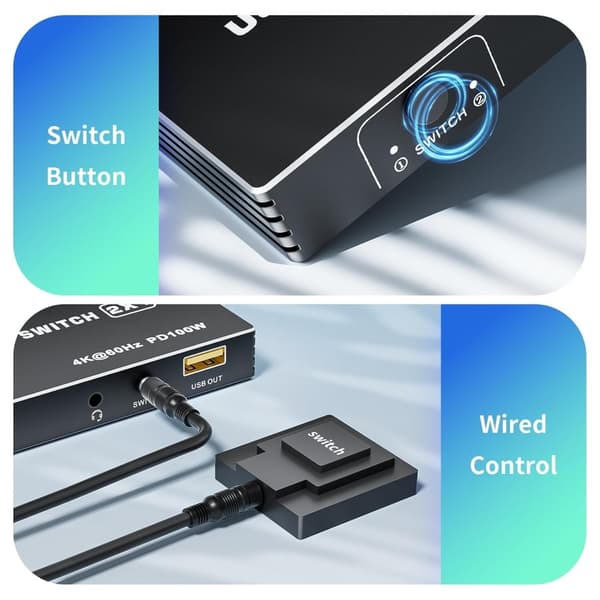 NÖRDIC USB-C–HDMI KVM-kytkin 4K 60Hz, Type-C KVM-kytkin HDMI:lle 2 tietokonetta 1 HDMI-näyttö