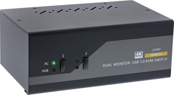 InLine KVM Desktop Switch - 2-vägs - Dual Monitor - HDMI - 4K - USB 3.0 - Audio (62652I)