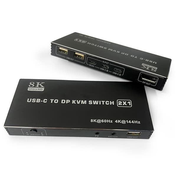 NÖRDIC USB-C KVM-switch 2 till 1 DP 8K60Hz 4K144Hz 3xUSB 1x3.5mm