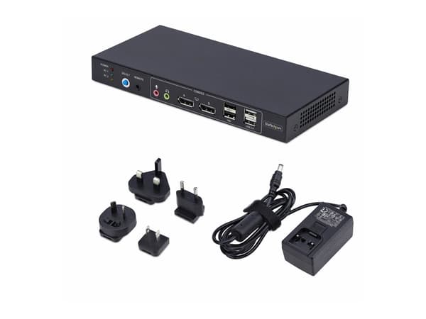 StarTech.com 2-Port Dual-Monitor DP KVM Switch w/Video Matrix, 4K 60Hz - KVM / lyd / USB-svitsj - 2 x KVM/lyd/USB - 1 lokalbruker - stasjonær - TAA-s