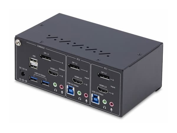 StarTech.com 2-Port Dual-Monitor DisplayPort en HDMI KVM Switch, 4K 60Hz - Omkopplare för tangentbord/video/mus/ljud/USB - 2 x KVM/ljud/USB - 1 lokal