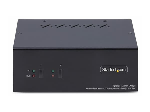 StarTech.com 2-Port Dual-Monitor DisplayPort en HDMI KVM Switch, 4K 60Hz - Omkopplare för tangentbord/video/mus/ljud/USB - 2 x KVM/ljud/USB - 1 lokal